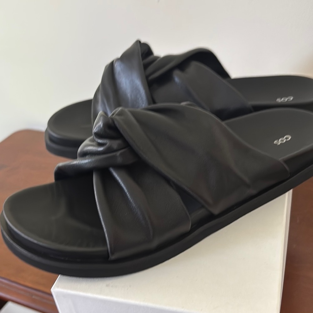 COS Crossover Black Leather Slide Sandals Size 10 - Picture 5 of 5